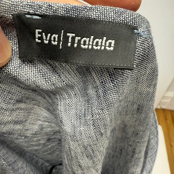 EVA TRALALA Paris 100% Linen A-Line Pockets Blue Panda Dress Sz 5 L/XL - Picture 6 of 7